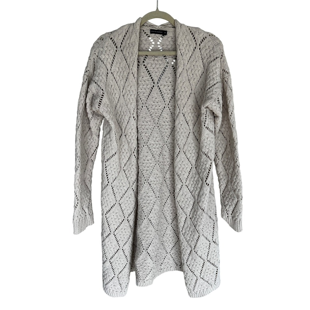Moon & Madison Chunky‎ Cream Chenille Cardigan Duster Long Diamond Knit M